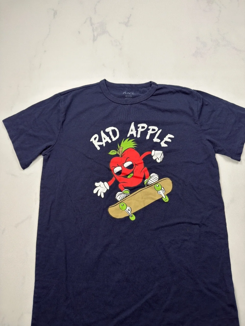 The Children's Place Graphic T-Shirt Navy Rad Apple Skateboard - Boys XXL